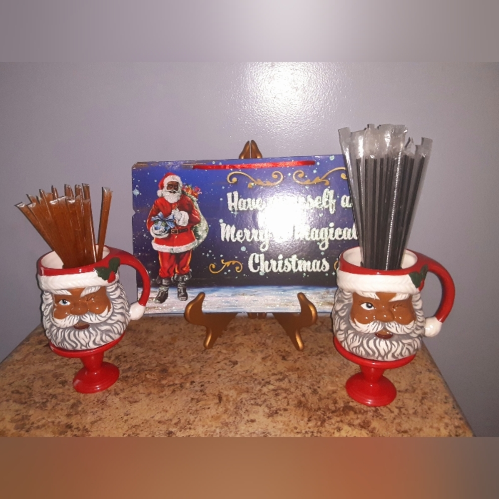 African American Black Ceramic Santa Mugs